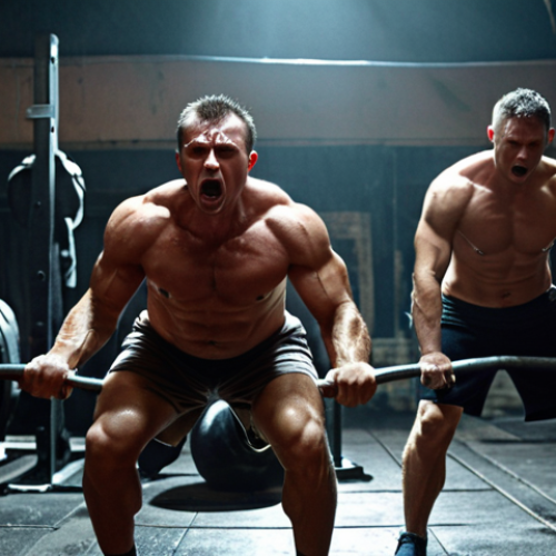 Home 9 A powerful, high-resolution photograph capturing the raw energy inside a small, gritty gym in wartime Kyiv. Intense focus on individuals drenched in sweat, pushing heavy barbells and kettlebells. The scene is dimly lit, with some areas illuminated by the harsh glow of smartphone flashlights due to a power outage, highlighting determined faces and muscular forms. Show the sounds of metal clanging and footsteps on a treadmill implied through dynamic poses. The atmosphere is one of unwavering resolve and physical exertion amidst adversity. Photorealistic, documentary style, gritty texture, volumetric lighting.